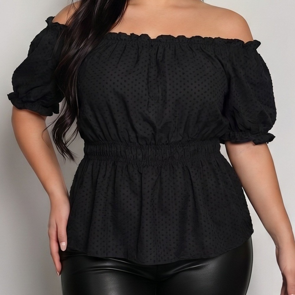 Lane Bryant Black Swiss Dot Off Shoulder Peplum Blouse Plus Size 22/24